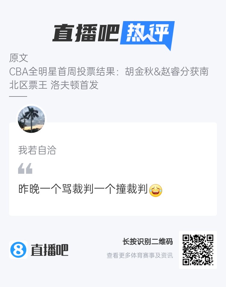  CBA全明星票王和裁判有缘？吧友热评：一个骂裁判一个撞裁判